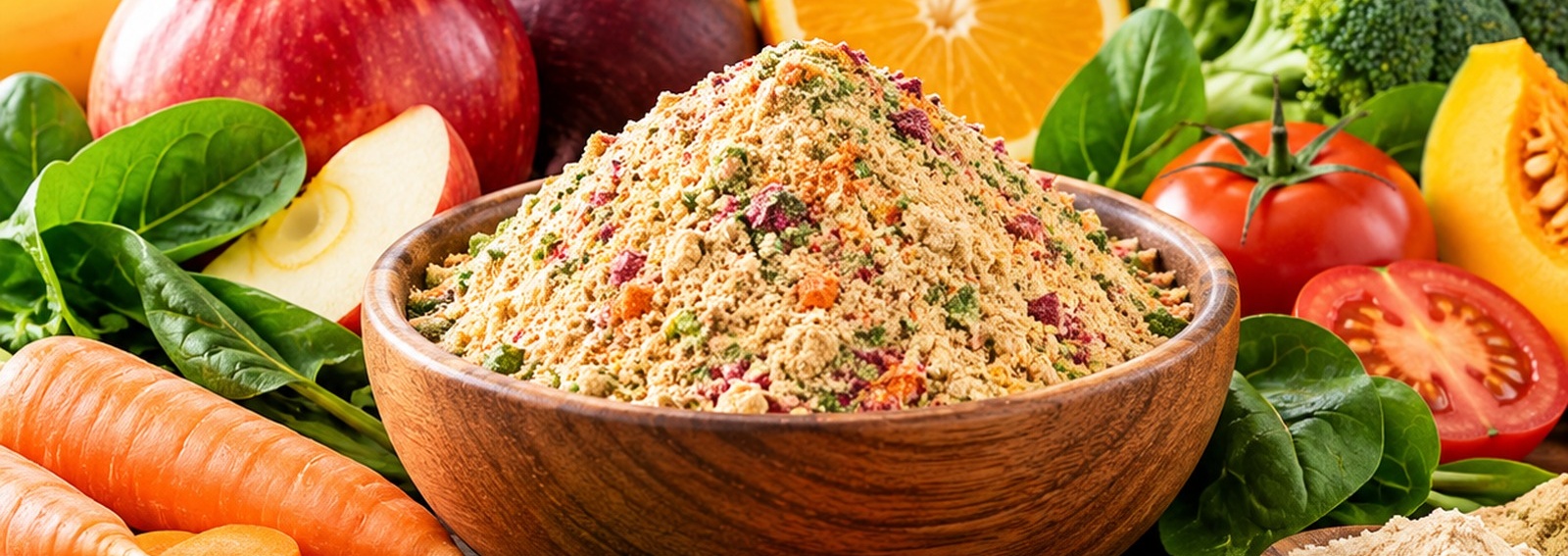 Fresh fruits, vegetables and dehydrated food powders